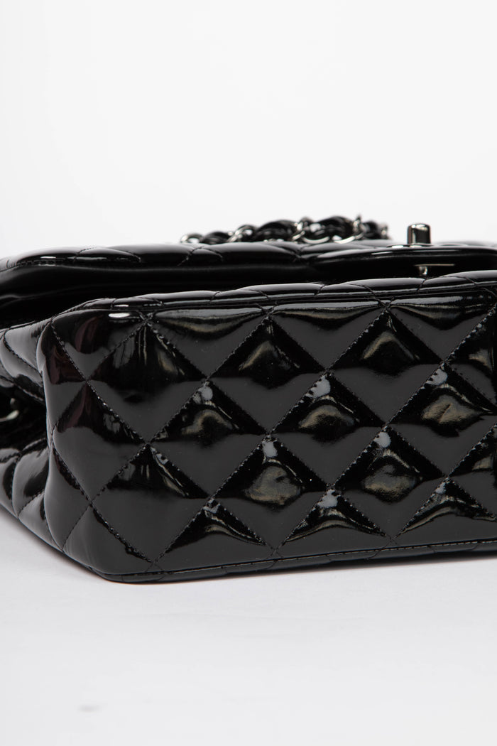 2010s Chanel Black Patent Leather Jumbo Double Flap Shoulder Bag