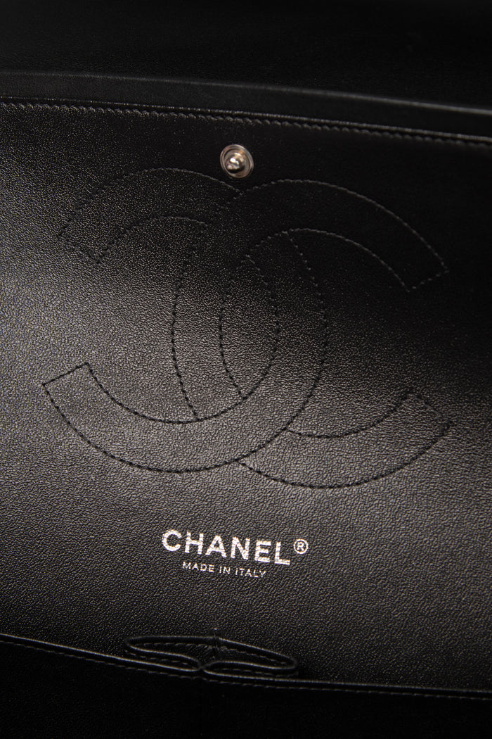 2010s Chanel Black Patent Leather Jumbo Double Flap Shoulder Bag