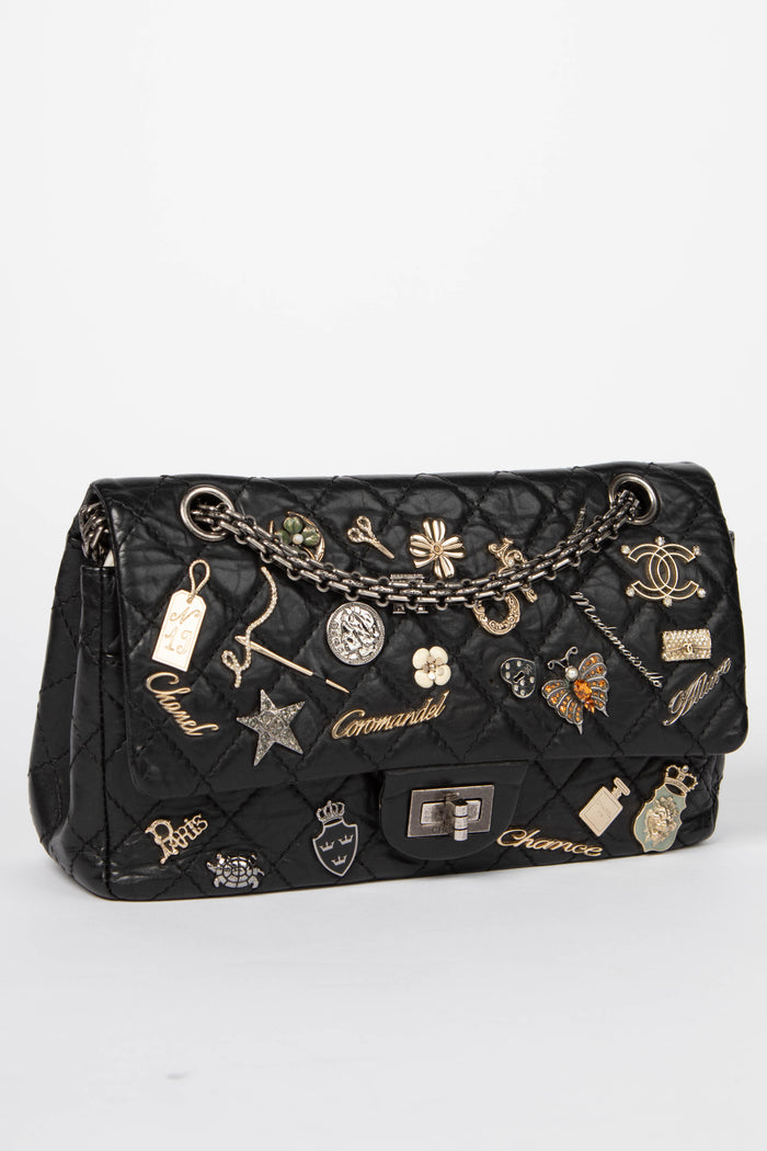 RARE Chanel Black Lucky Charms Reissue 2.55 Double Flap Shoulder Bag