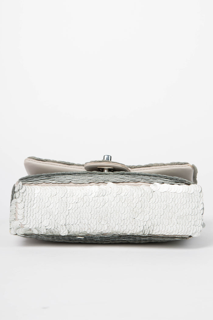 2010s Chanel Silver Sequin Mini Rectangular Single Flap Shoulder Bag