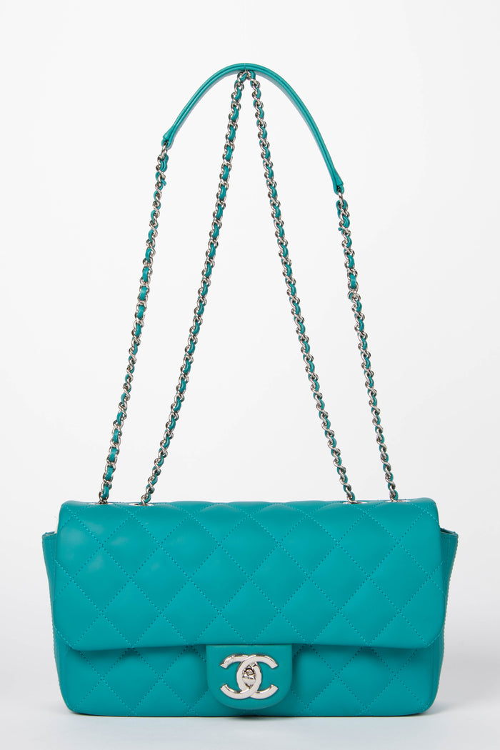 2010s Chanel Blue Rubber Single Flap Shoulder Bag