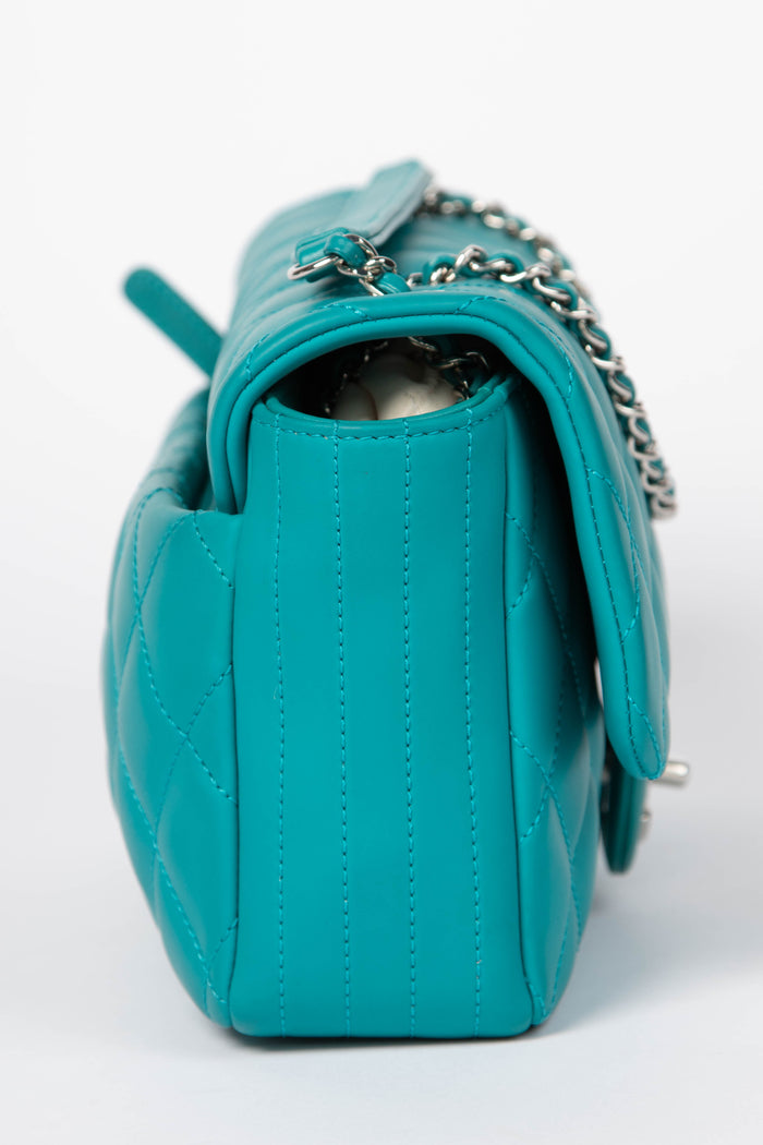 2010s Chanel Blue Rubber Single Flap Shoulder Bag