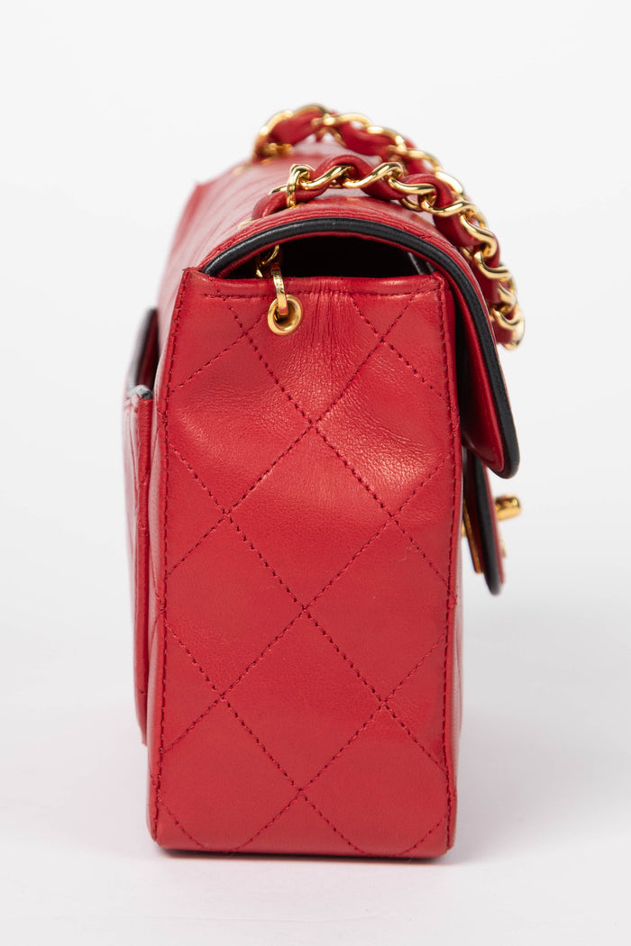 90s Chanel Red Lambskin Mini Square Flap Bag with 24K GHW