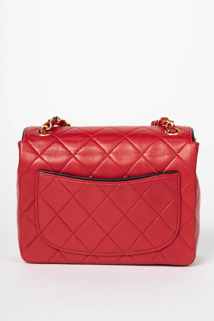 90s Chanel Red Lambskin Mini Square Flap Bag with 24K GHW
