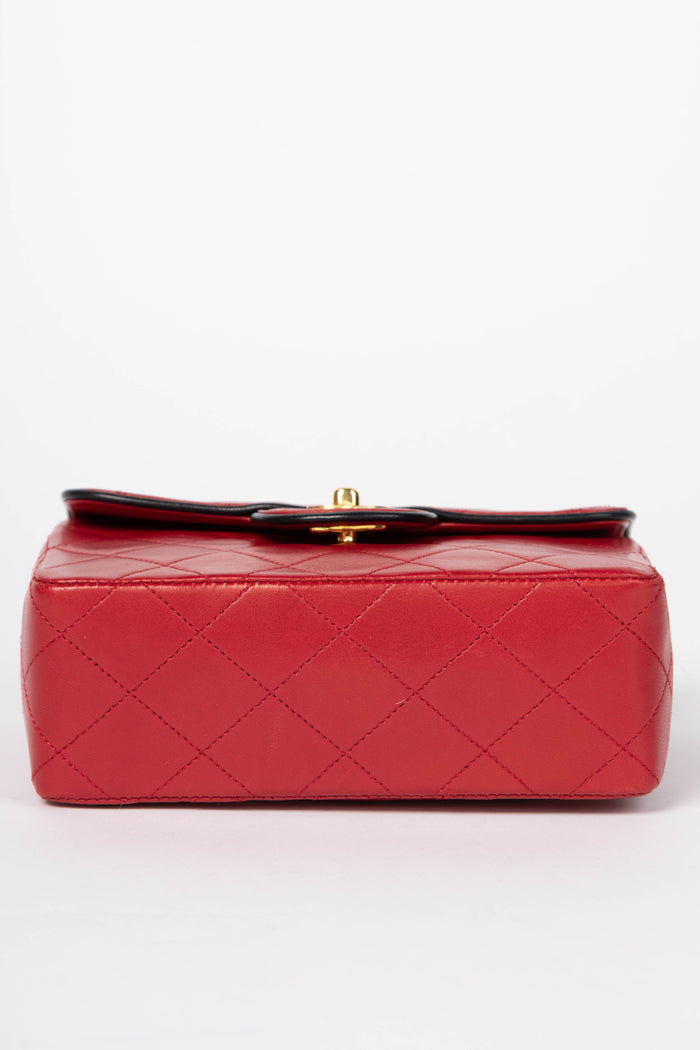 90s Chanel Red Lambskin Mini Square Flap Bag with 24K GHW