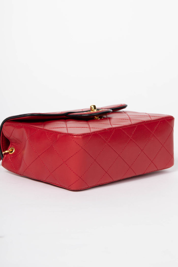 90s Chanel Red Lambskin Mini Square Flap Bag with 24K GHW