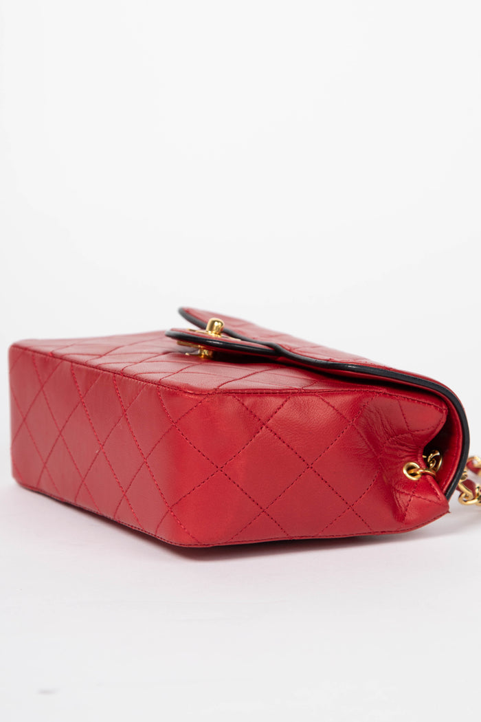 90s Chanel Red Lambskin Mini Square Flap Bag with 24K GHW