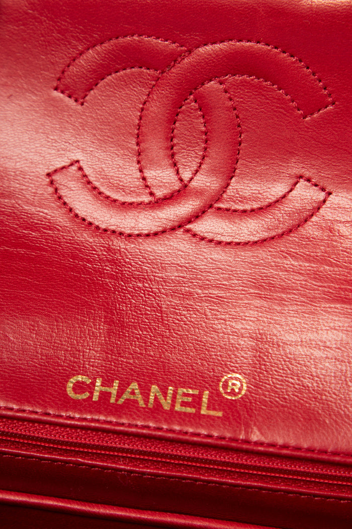 90s Chanel Red Lambskin Mini Square Flap Bag with 24K GHW