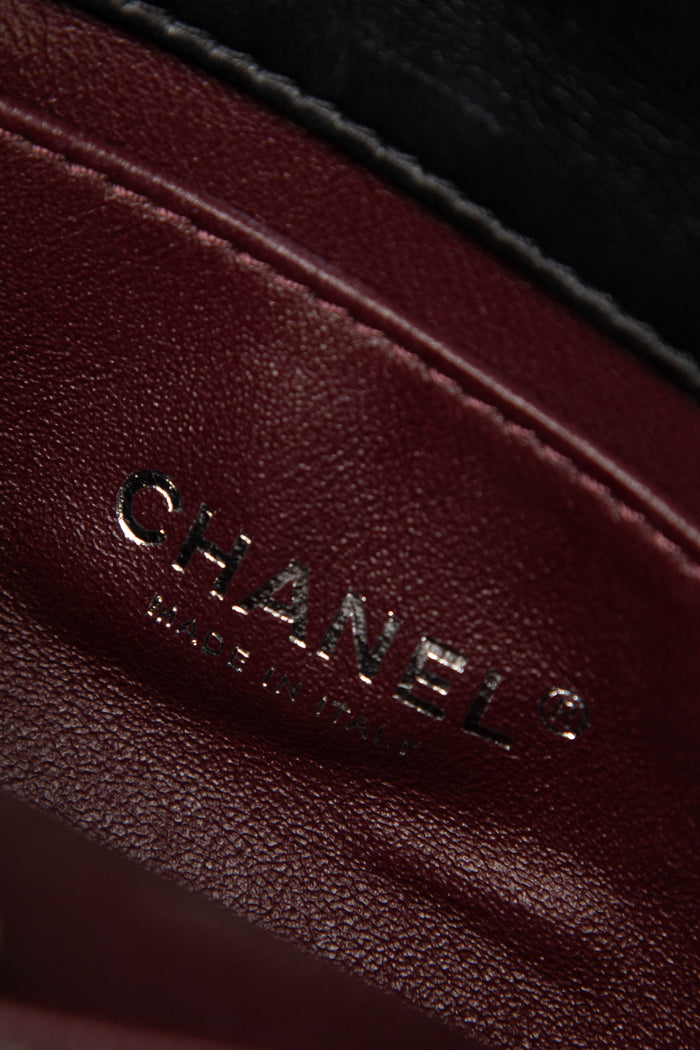 RARE Chanel Black Camellia Mini Rectangular Single Flap Bag