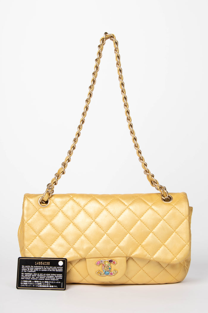 2010s Chanel Metallic Gold Leather Precious Jewel Flap Bag