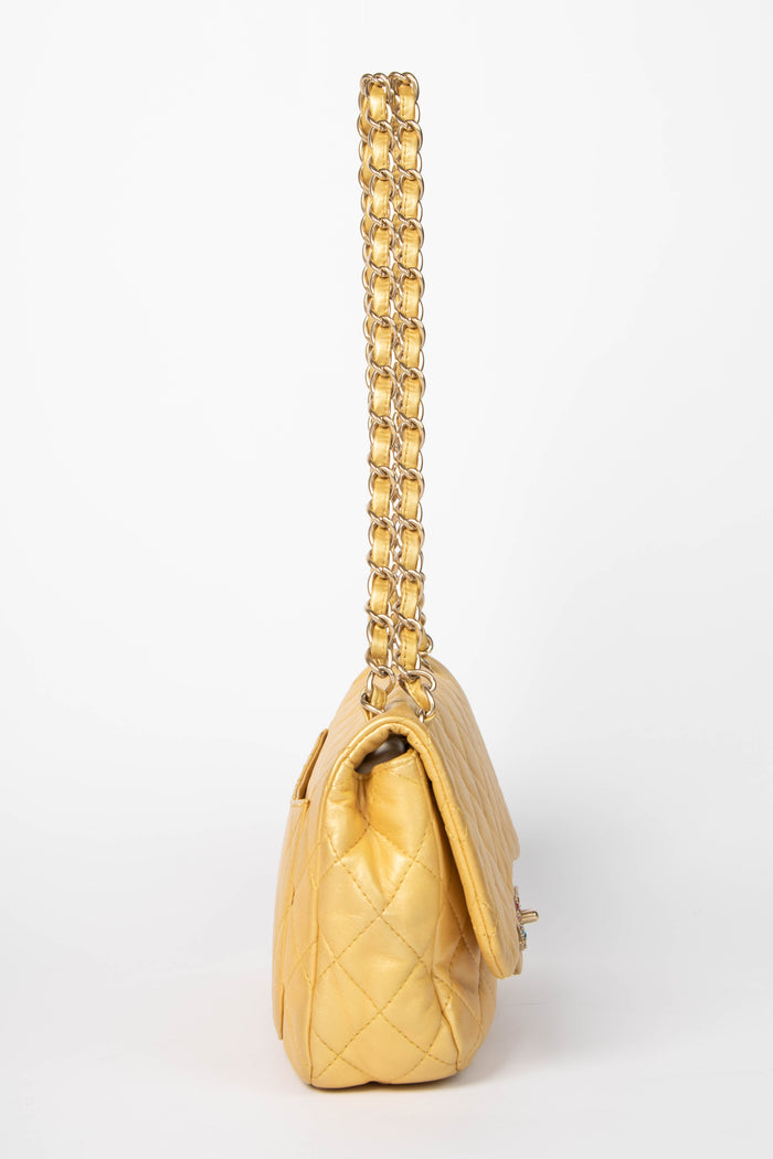 2010s Chanel Metallic Gold Leather Precious Jewel Flap Bag