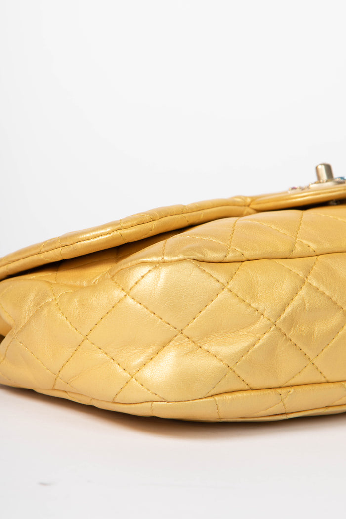 2010s Chanel Metallic Gold Leather Precious Jewel Flap Bag