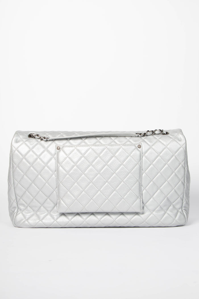 SUPER RARE 2016 Chanel Silver Calfskin XXL Maxi Airline Single Flap