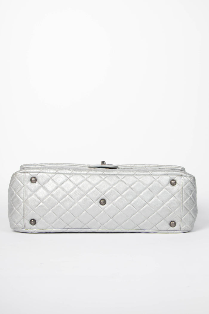 SUPER RARE 2016 Chanel Silver Calfskin XXL Maxi Airline Single Flap