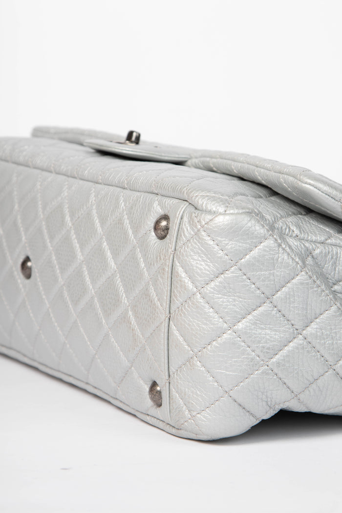 SUPER RARE 2016 Chanel Silver Calfskin XXL Maxi Airline Single Flap