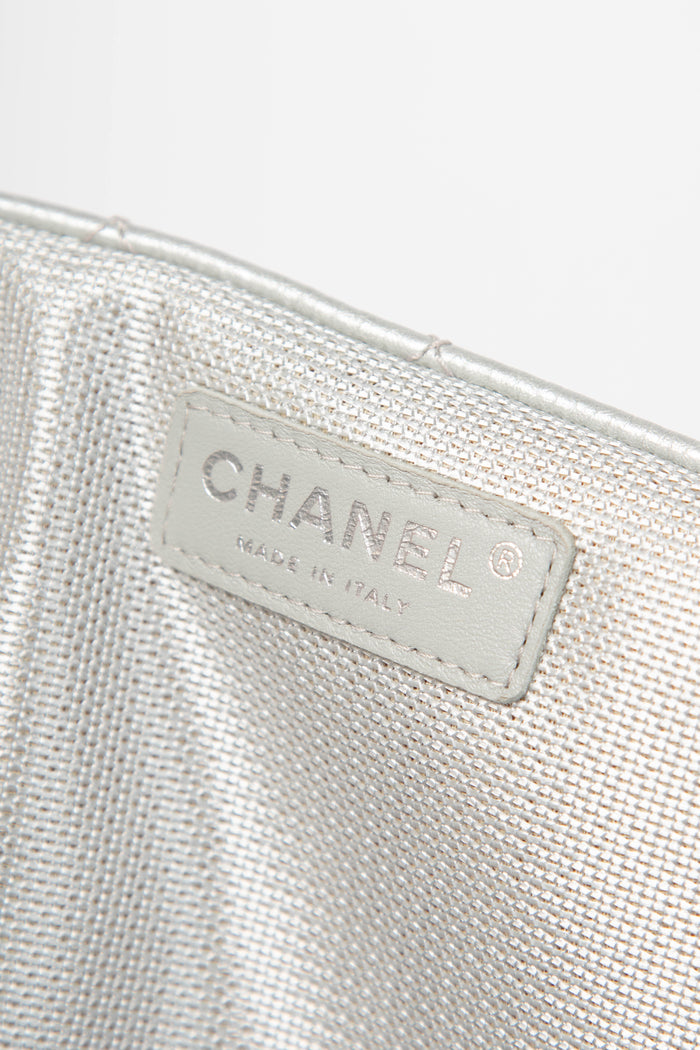 SUPER RARE 2016 Chanel Silver Calfskin XXL Maxi Airline Single Flap