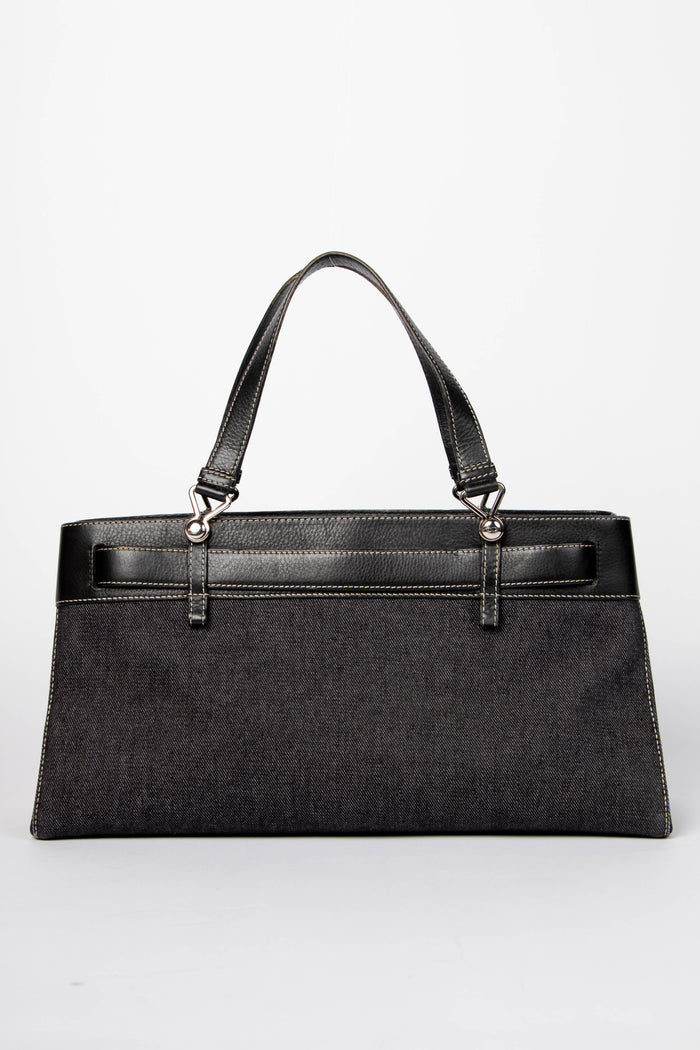 2000s Christian Dior Black Denim Belted Tote Bag