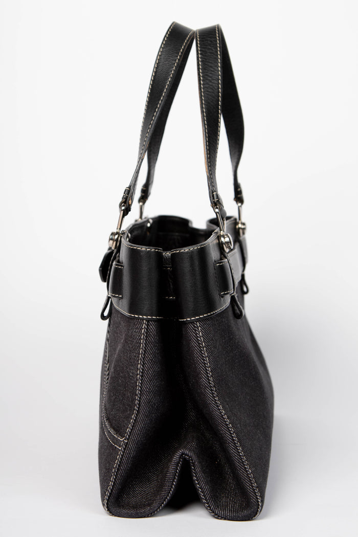 2000s Christian Dior Black Denim Belted Tote Bag