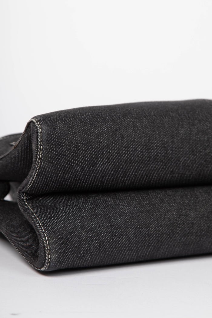 2000s Christian Dior Black Denim Belted Tote Bag