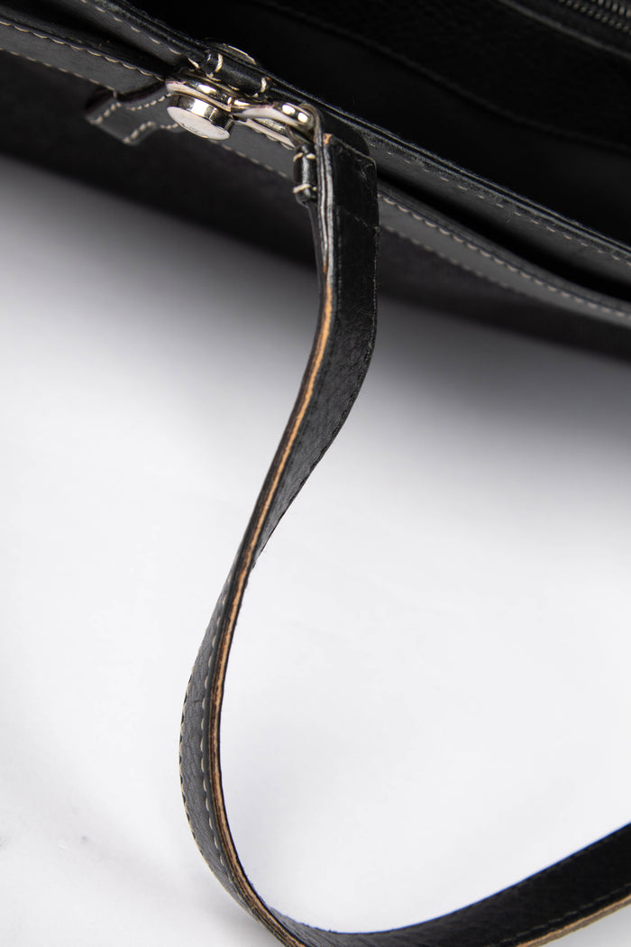 2000s Christian Dior Black Denim Belted Tote Bag