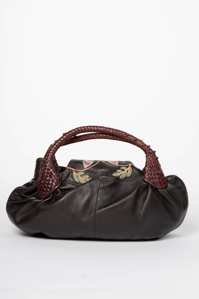 RARE Vintage Fendi Brown Embroidered Leather Spy Bag