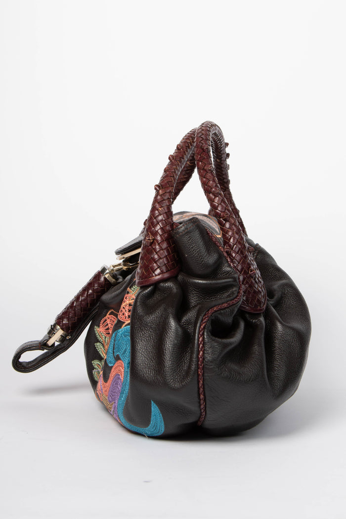 RARE Vintage Fendi Brown Embroidered Leather Spy Bag