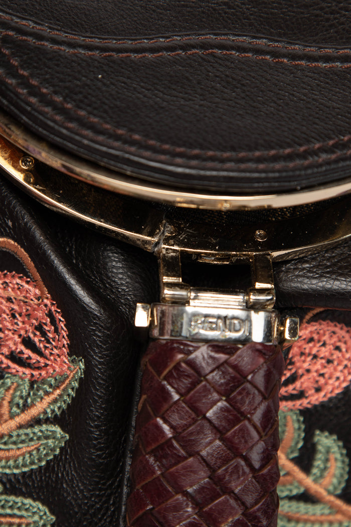 RARE Vintage Fendi Brown Embroidered Leather Spy Bag