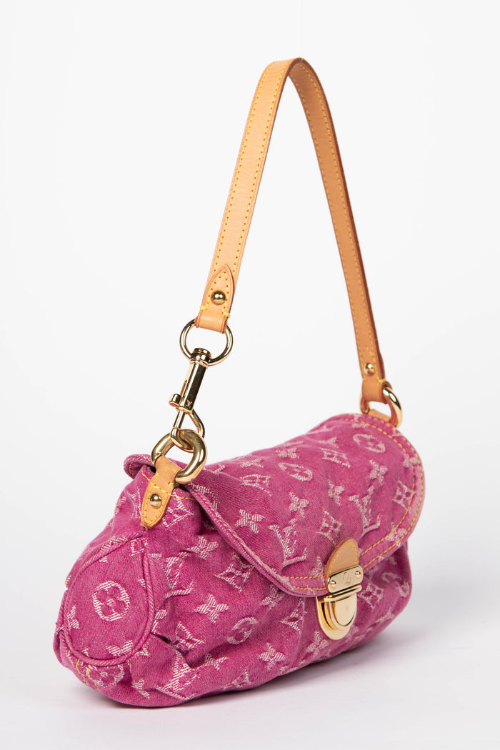 2000s Louis Vuitton Pleaty PM Pink Denim Shoulder Bag