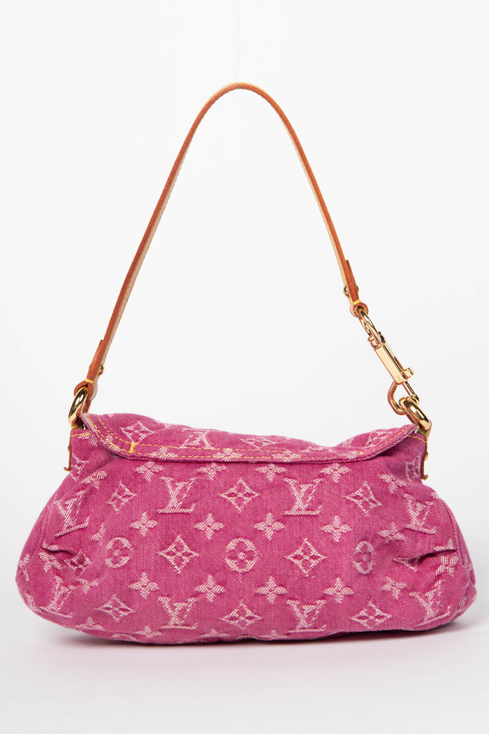 2000s Louis Vuitton Pleaty PM Pink Denim Shoulder Bag