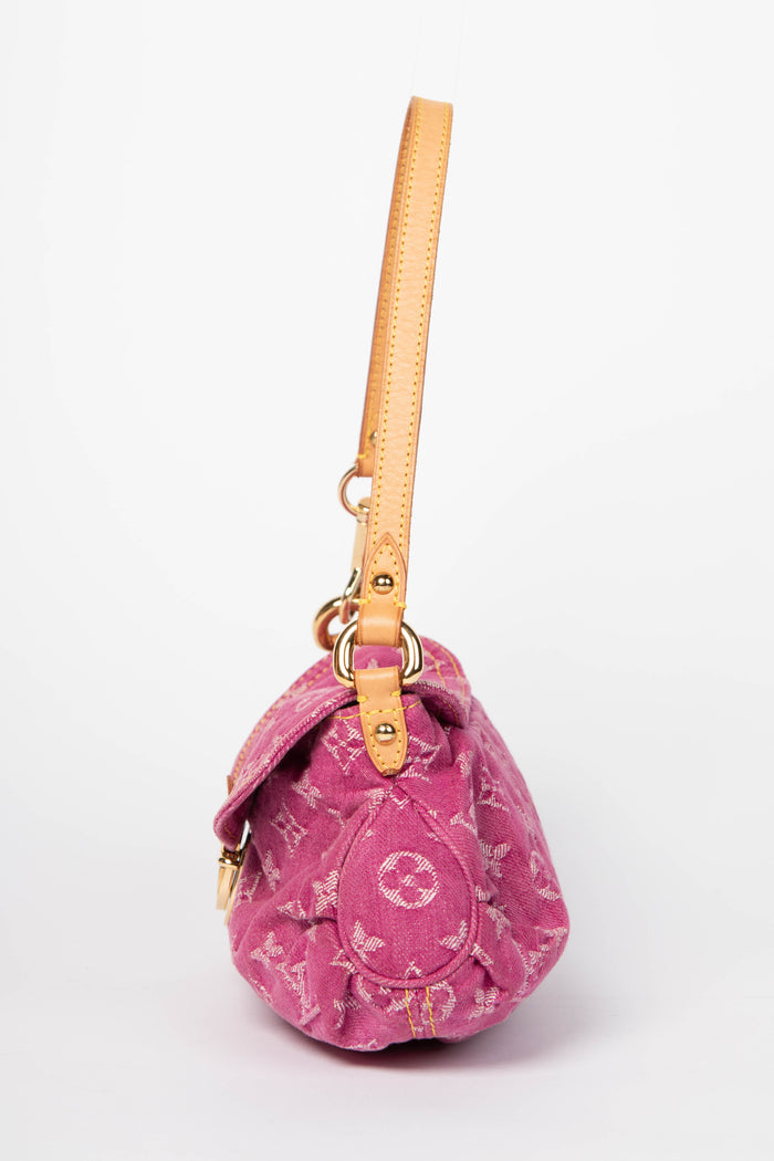 2000s Louis Vuitton Pleaty PM Pink Denim Shoulder Bag