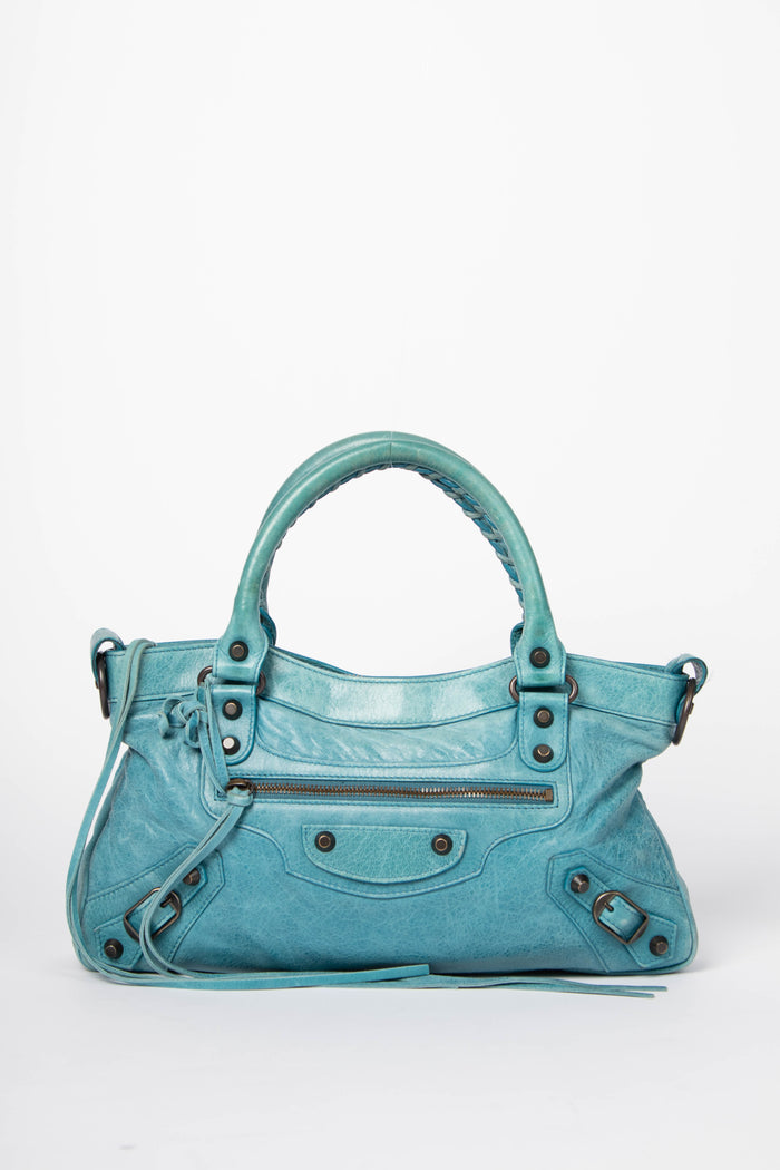 2010s Balenciaga Blue Leather First City Bag
