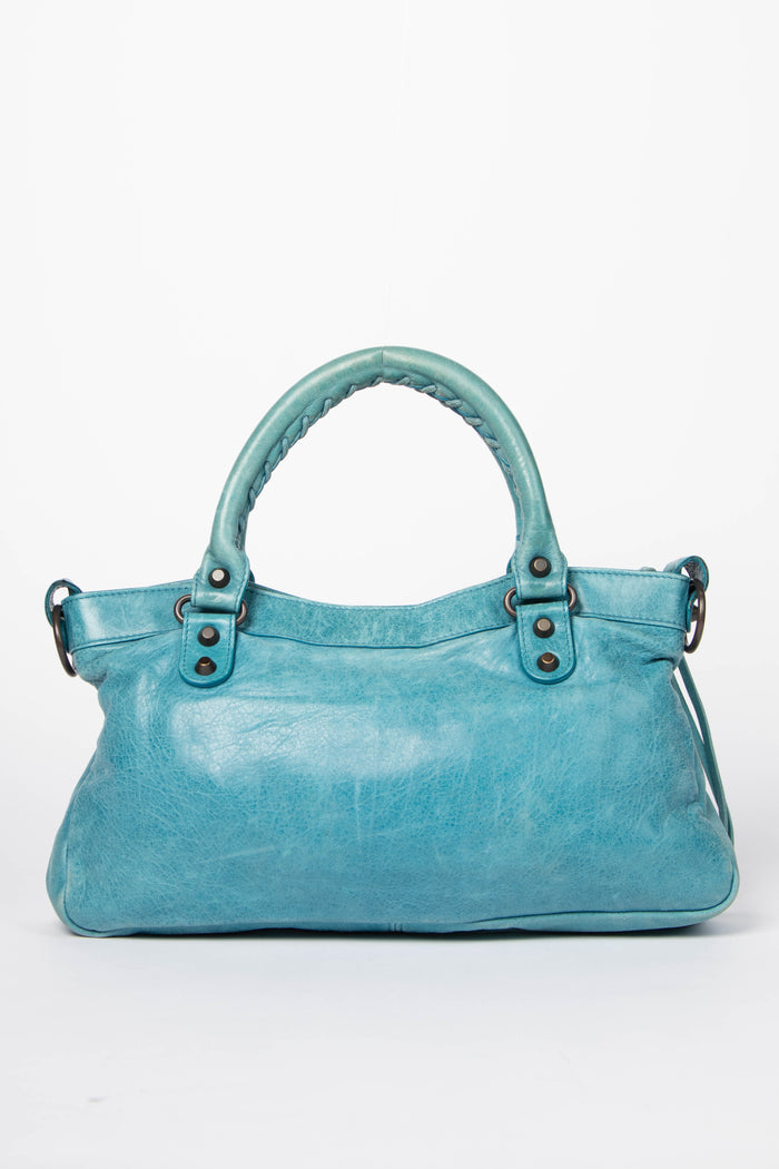 2010s Balenciaga Blue Leather First City Bag