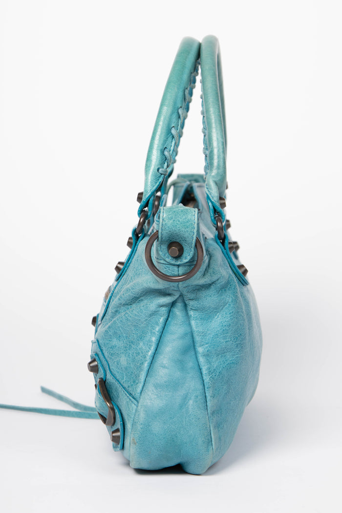 2010s Balenciaga Blue Leather First City Bag