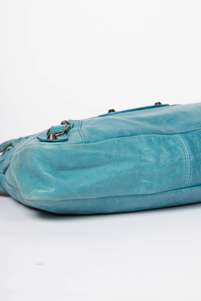 2010s Balenciaga Blue Leather First City Bag