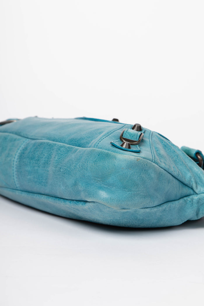 2010s Balenciaga Blue Leather First City Bag