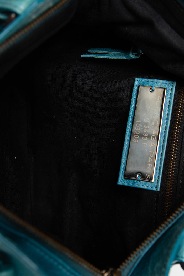 2010s Balenciaga Blue Leather First City Bag