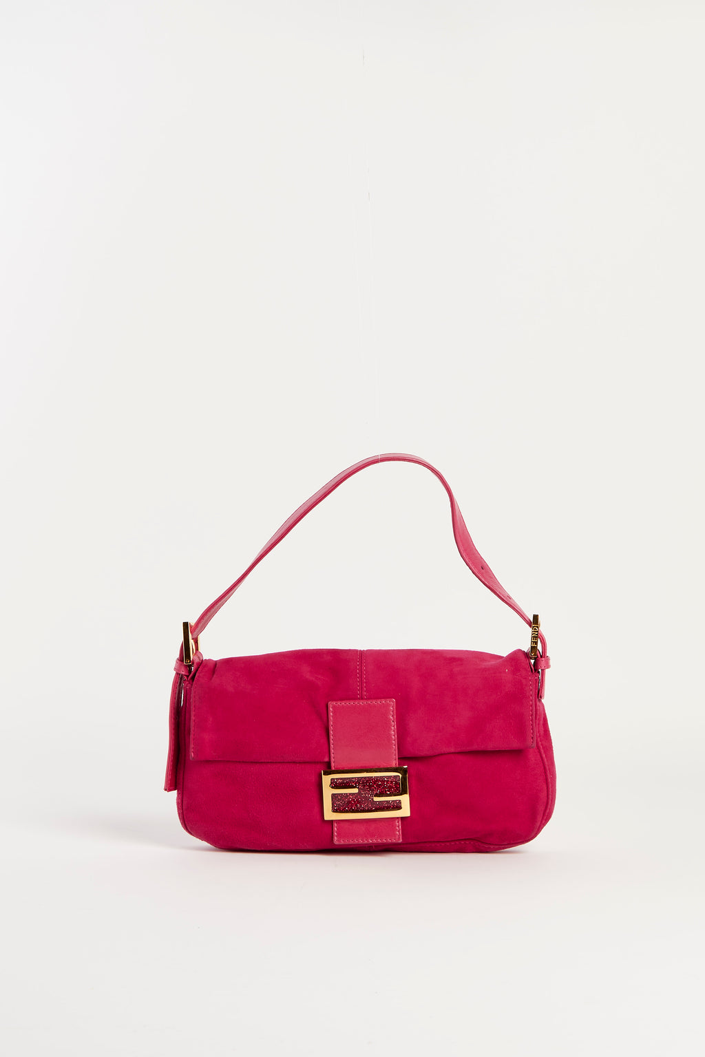 Vintage Fendi Pink Suede Baguette Shoulder Bag