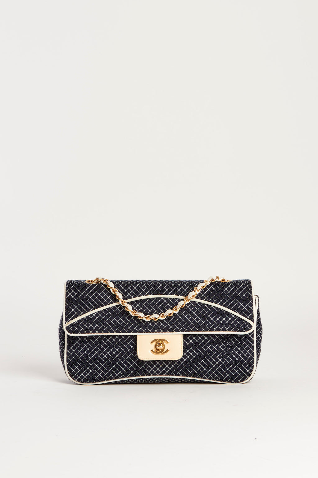 2000s Chanel Navy Quilted Single Flap with Brushed Gold Hardware