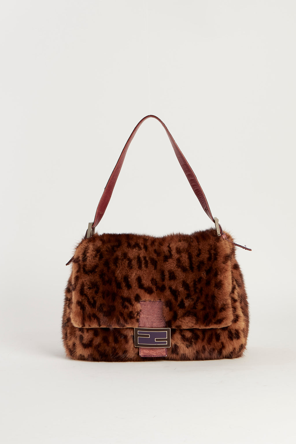 Vintage Fendi Leopard Print Fur Mamma Baguette Shoulder Bag