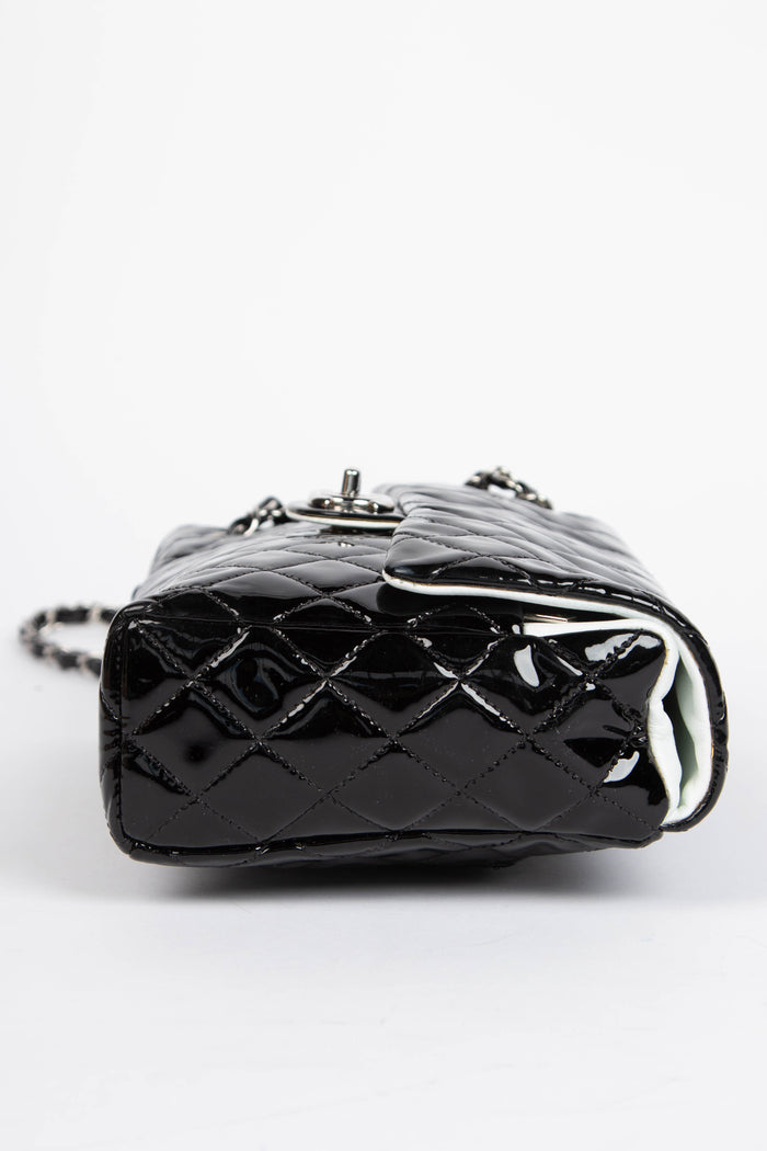 2000s Chanel Black Patent Leather Sideways Flap Shoulder Bag