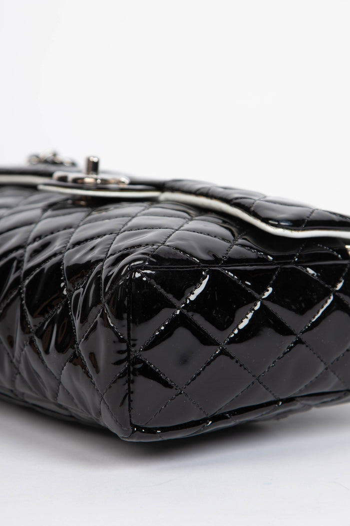 2000s Chanel Black Patent Leather Sideways Flap Shoulder Bag