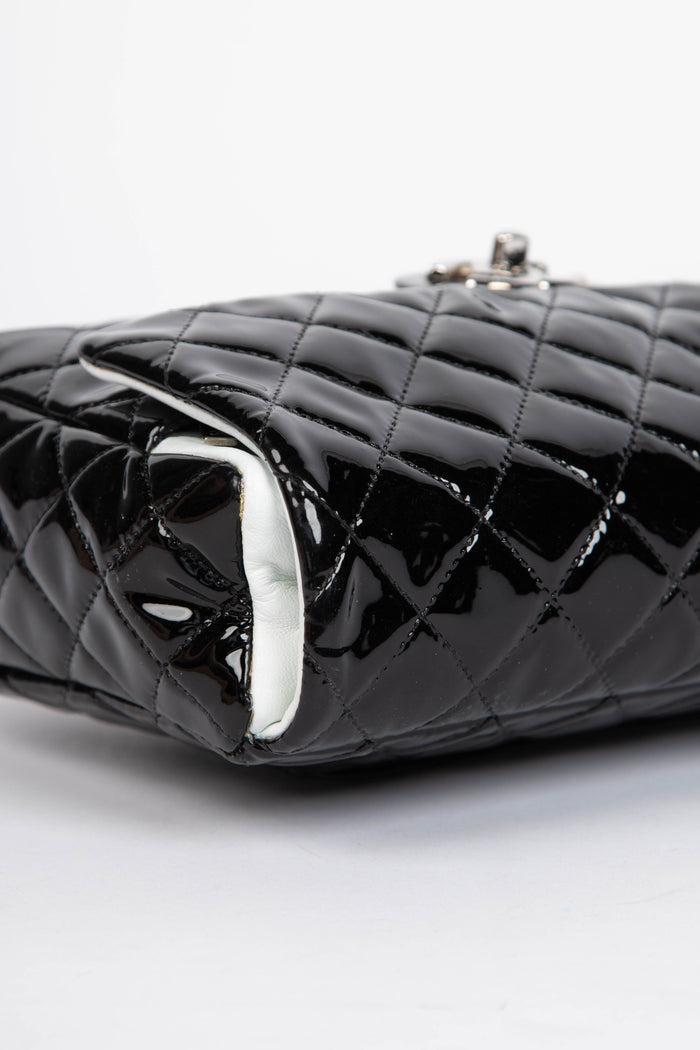2000s Chanel Black Patent Leather Sideways Flap Shoulder Bag