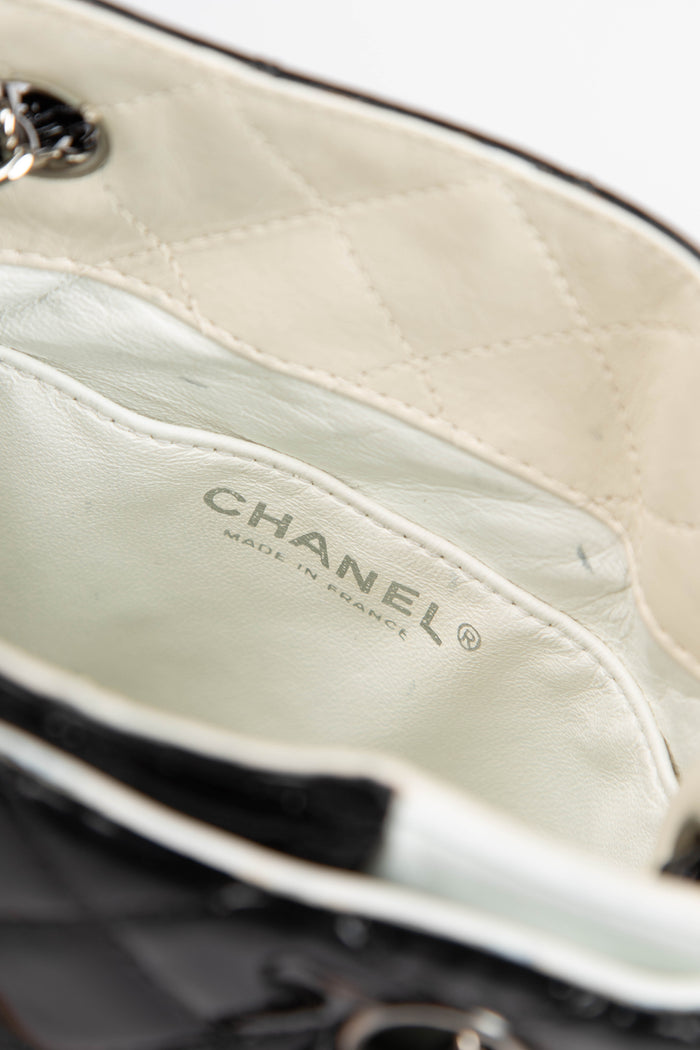 2000s Chanel Black Patent Leather Sideways Flap Shoulder Bag