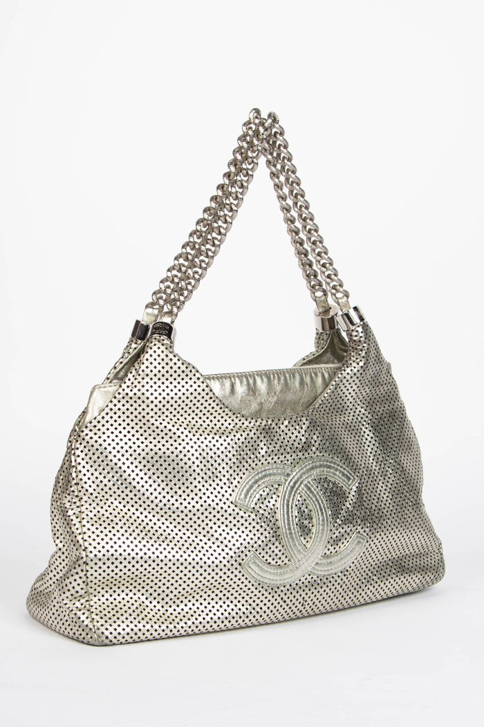 2000s Chanel Metallic Perforated Leather Rodeo Drive Tote Bag