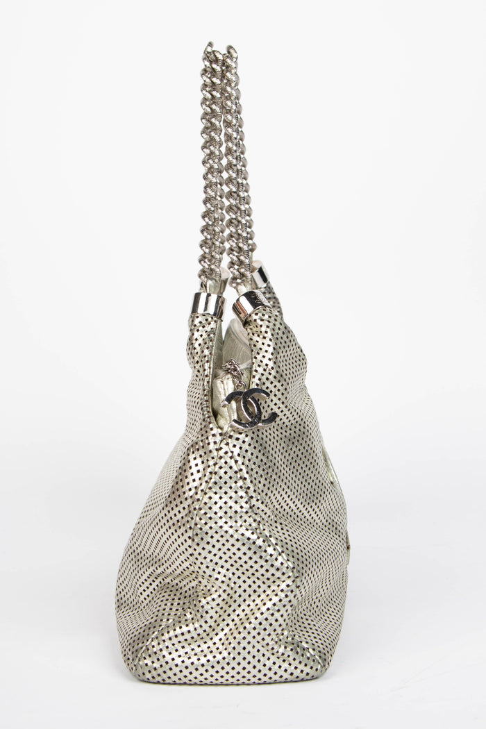 2000s Chanel Metallic Perforated Leather Rodeo Drive Tote Bag