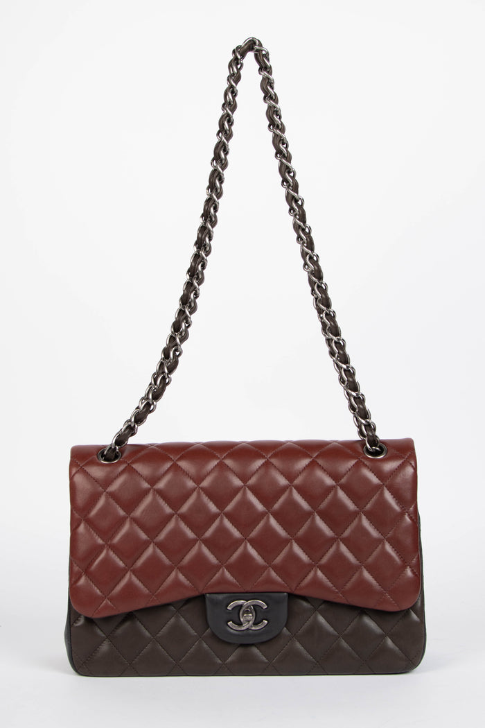 2010s Chanel Tri-Colour Lambskin Leather Jumbo Flap Shoulder Bag