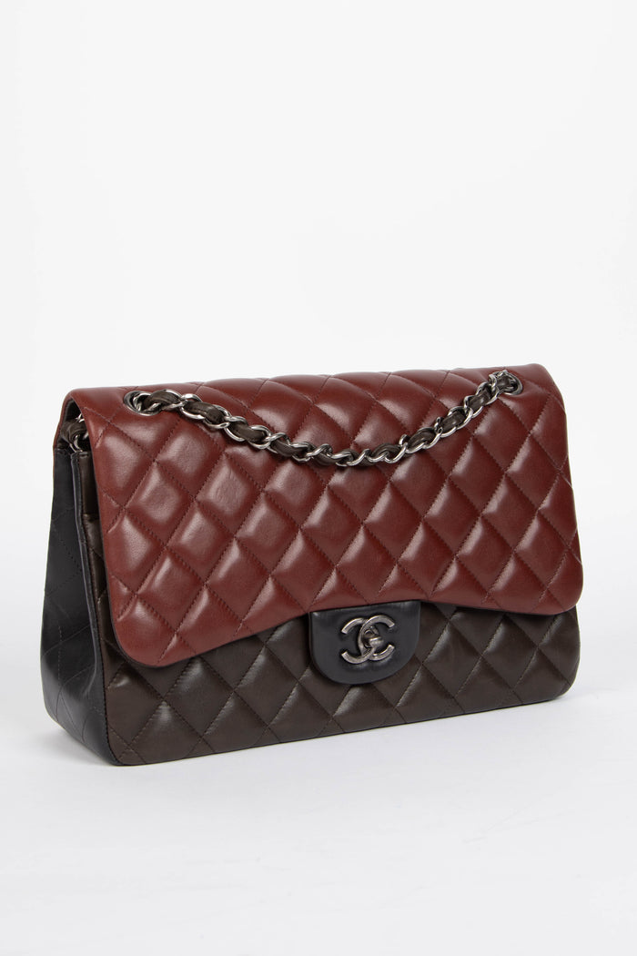 2010s Chanel Tri-Colour Lambskin Leather Jumbo Flap Shoulder Bag