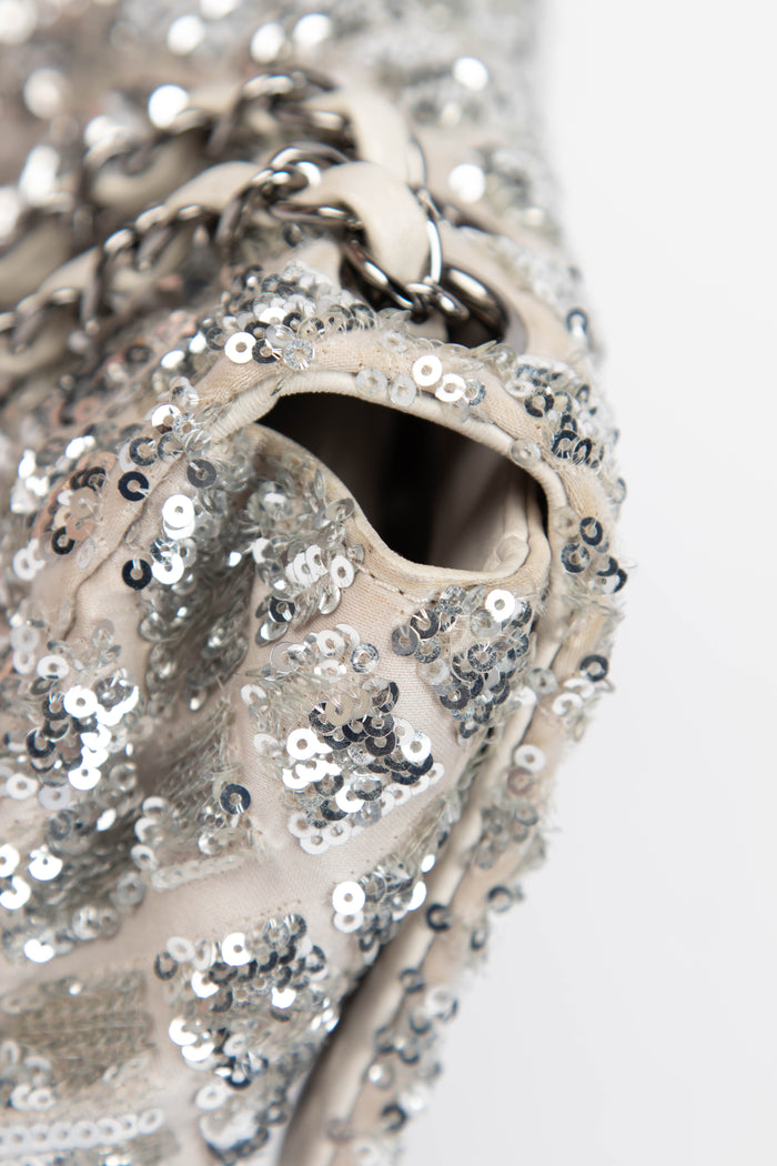 2010s Chanel Silver Sequin Single Flap Shoulder Bag