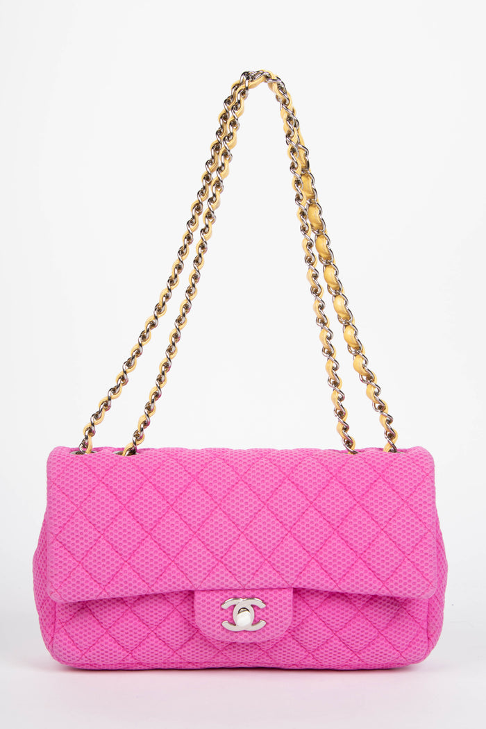 2000s Chanel Pink Perforated Jersey Single Flap Shoulder Bag