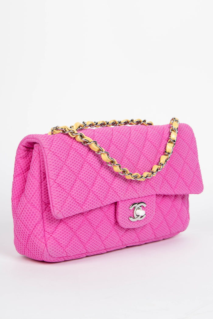 2000s Chanel Pink Perforated Jersey Single Flap Shoulder Bag